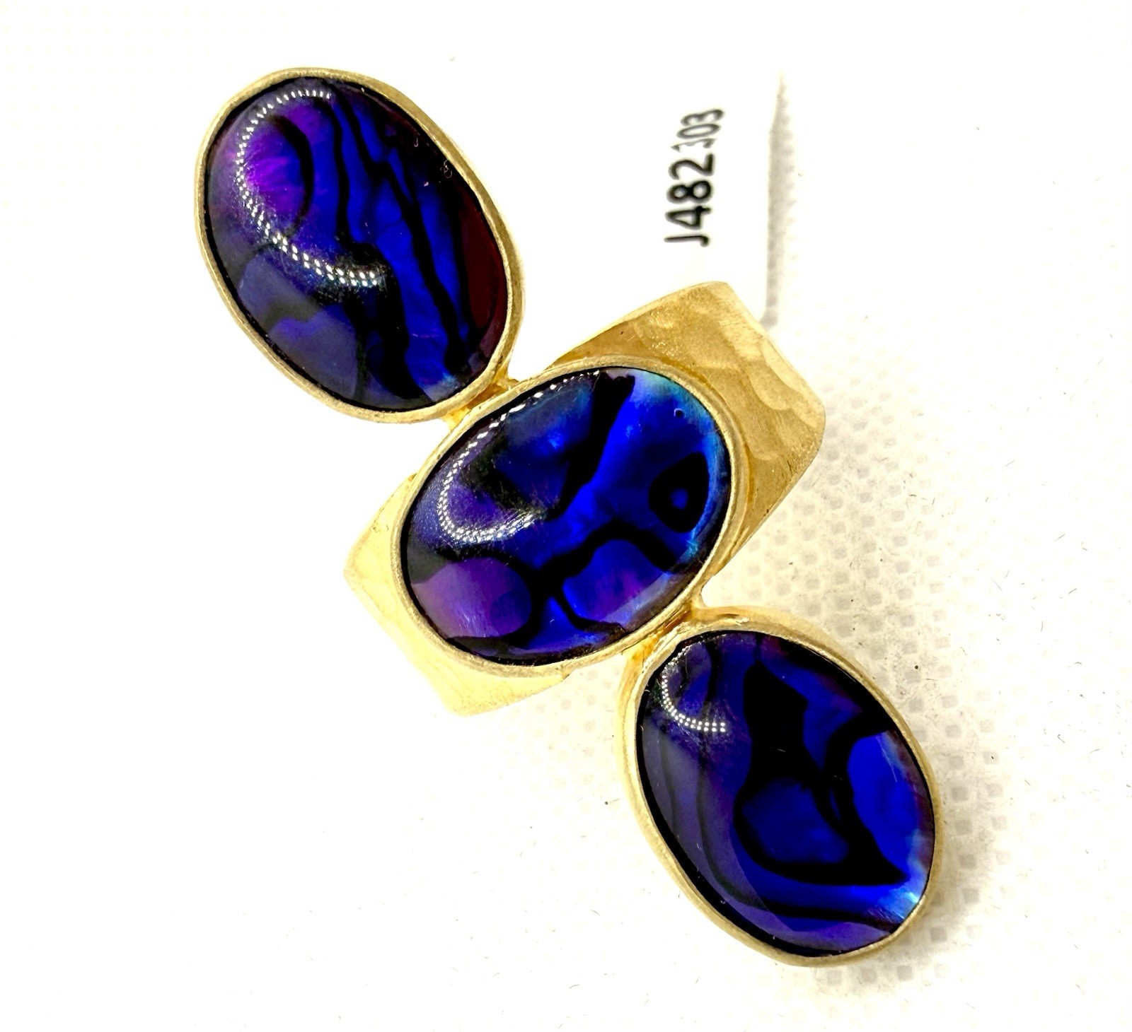 Gold Sterling Silver Ring Blue Purple Gemstone Large Statement Boho Sz 10