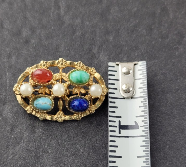 Tiny Gold Tone Multicolor Cabochon Stones Scatter Pin