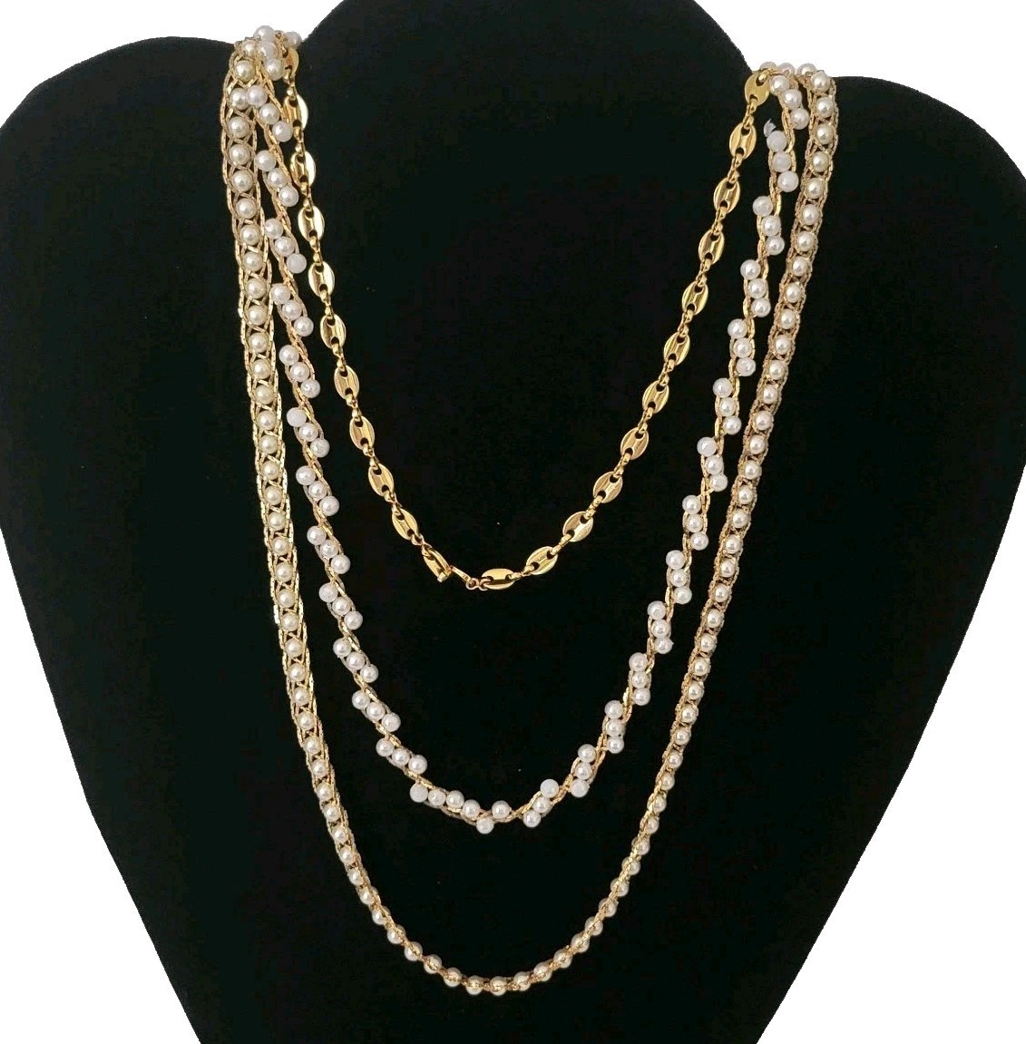 Vintage Napier Necklace Lot Of 3 Different Gold-Tone Approximately 24″ Necklaces