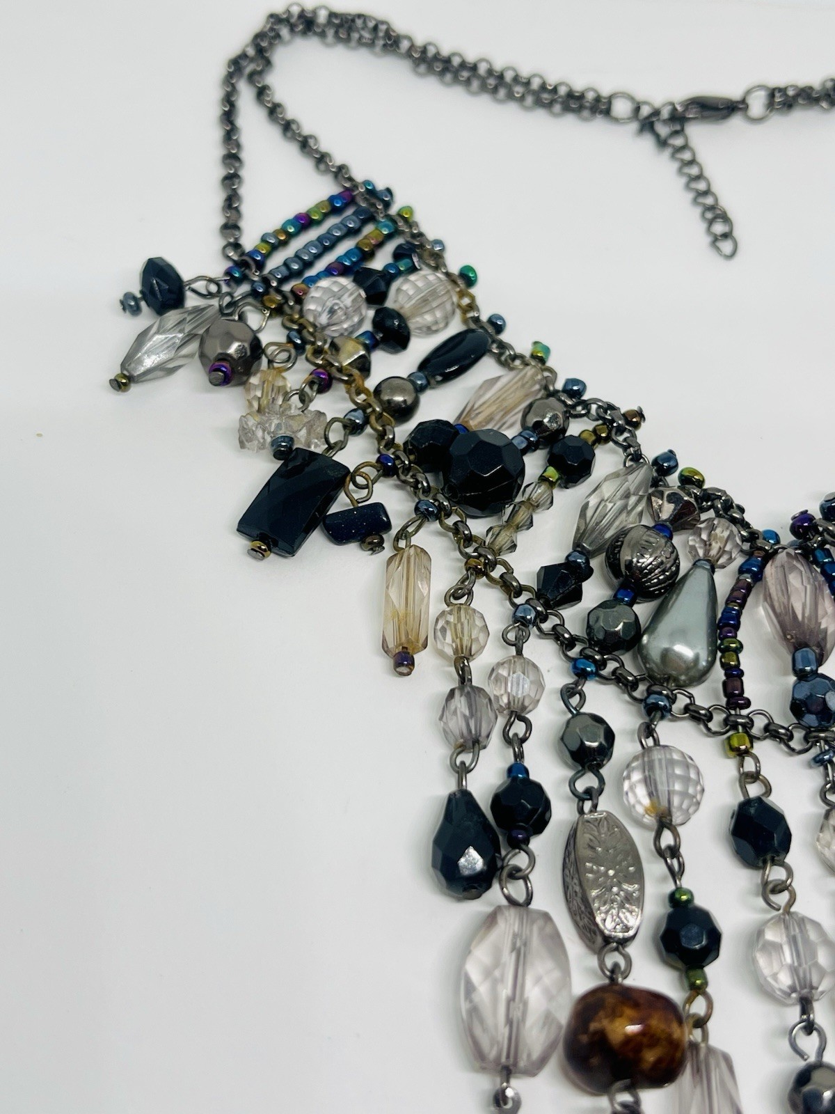 Victorian Revival Fringed Beaded Necklace Mixed Beads And Materials Stunning Bib