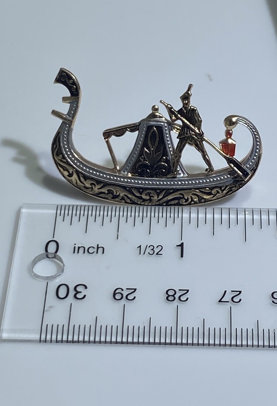 DAMASCENE Gondola & Oarsman Brooch Pin