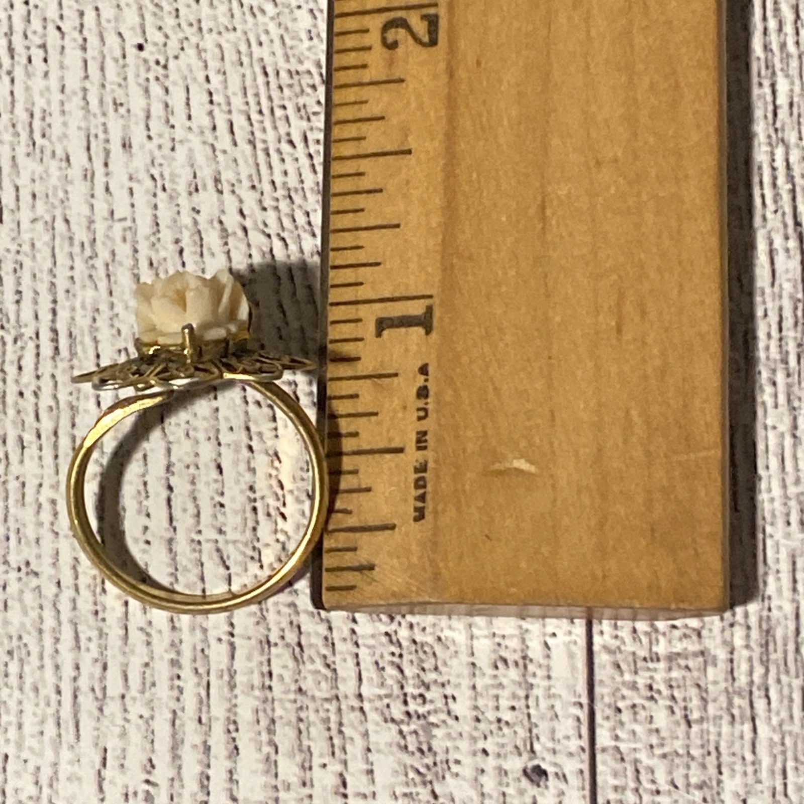 Vintage 1-7/8” CARVED RESIN ROSE Flower Brooch plus Pendant & Ring Lot