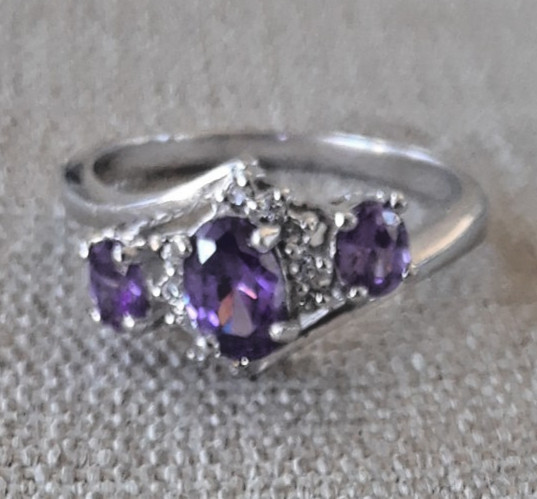 Vintage Designer RJ Sterling Silver & Amethyst Ring – Size 17.5mm/about 7.25
