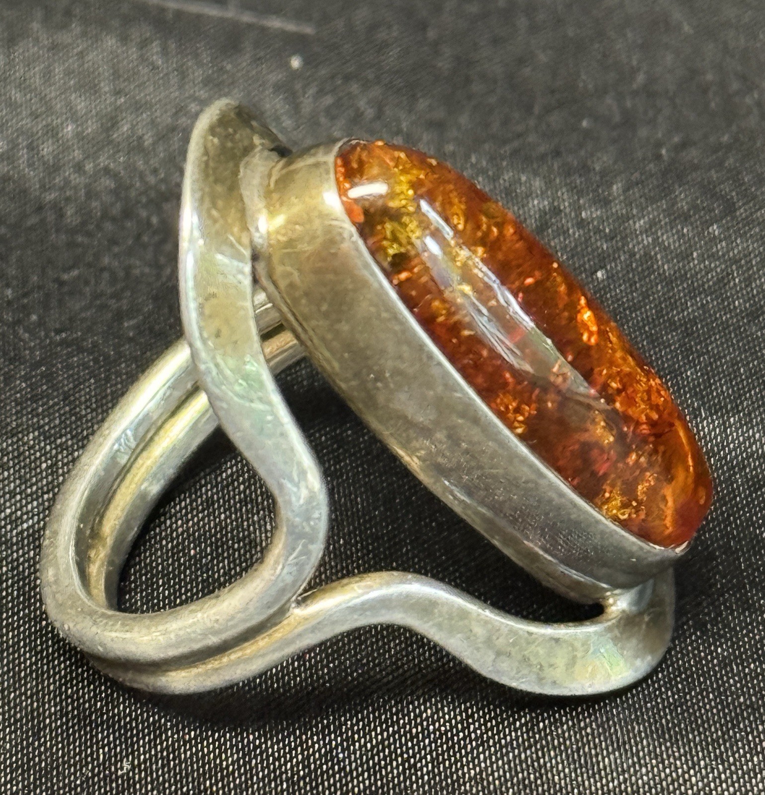 Vintage Dominique Dinouart Mexico DDD Sterling .925 Amber Ring US 9.5 EUC