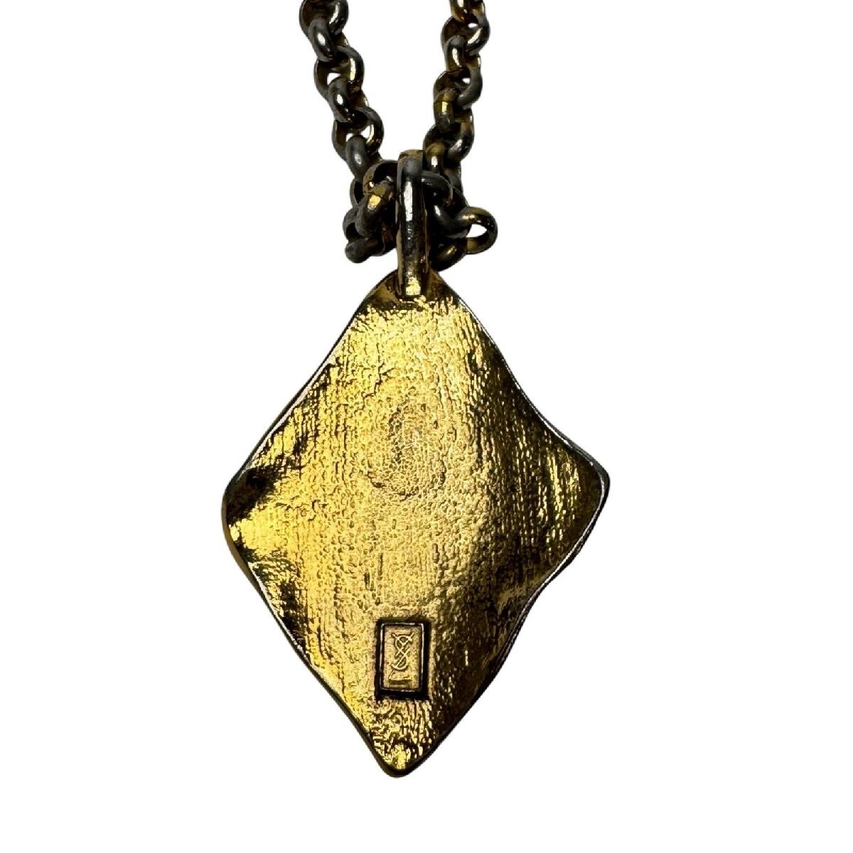 Yves Saint Laurent Authentic Vintage Gold Tone Necklace Red Resin Pendant Chain
