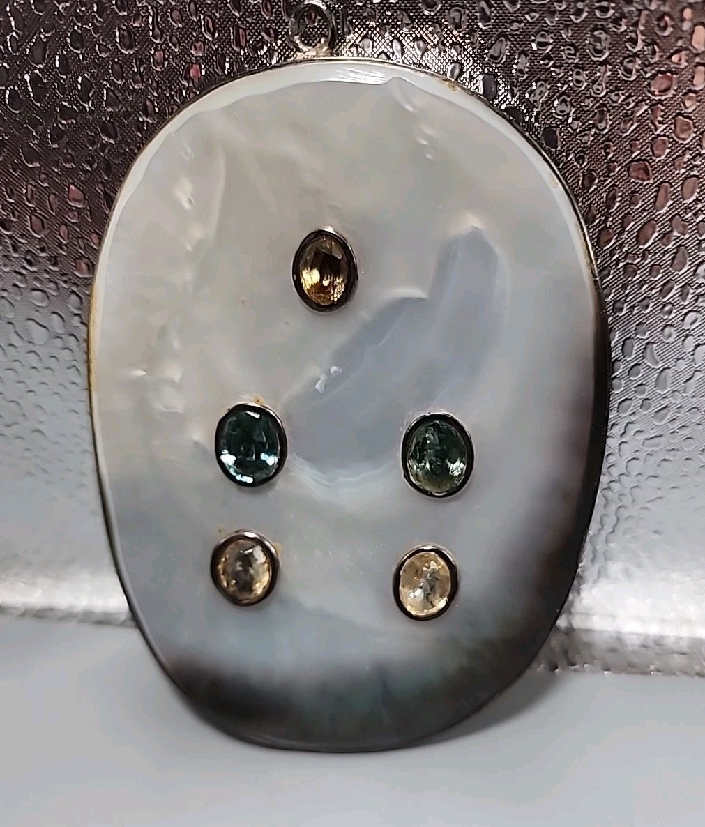 Vintage Silver Modern Style Oval Gemstone Pandant