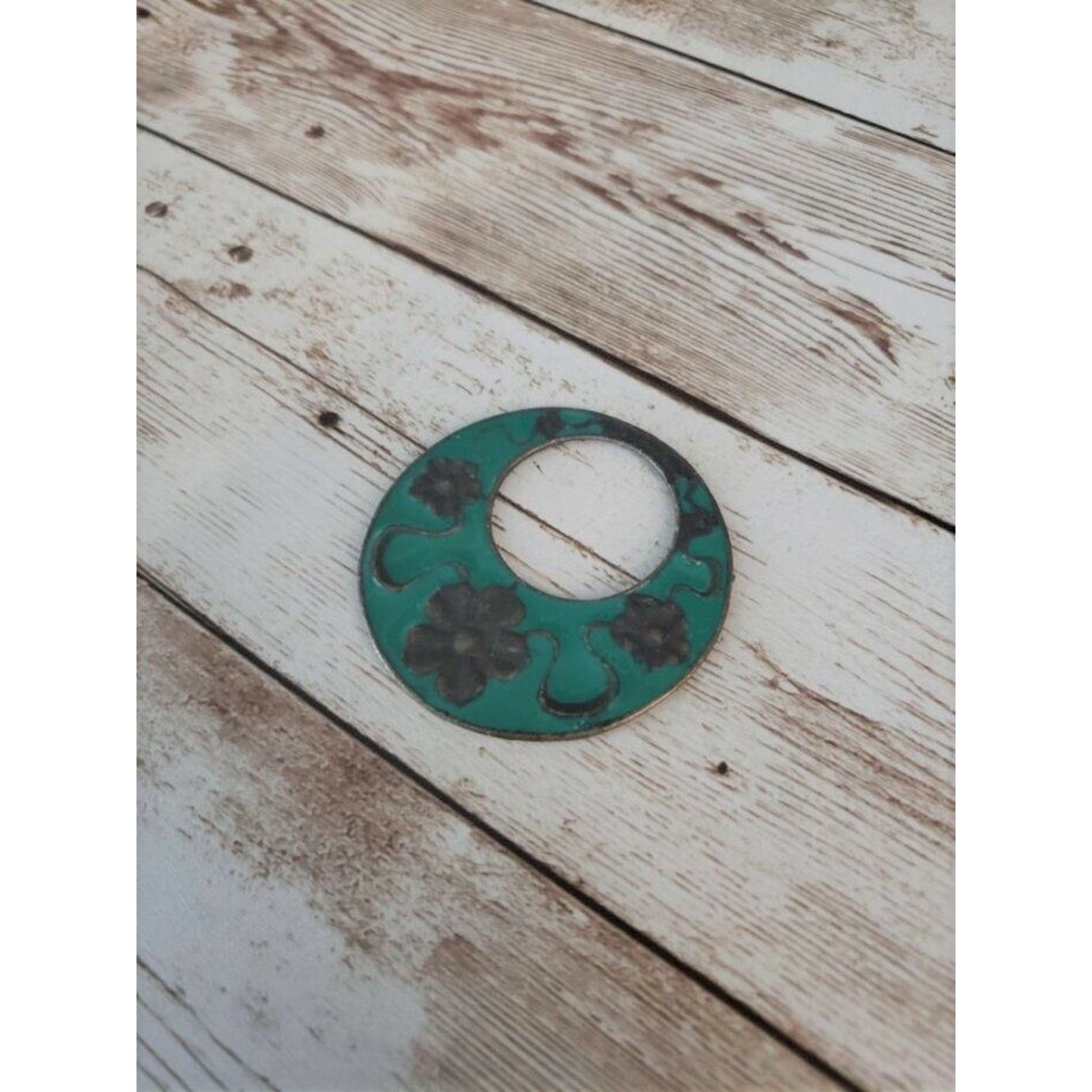 Vintage Pendant – Green & Dark Brown (No Bail or Chain Included)