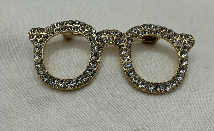 Gold Tone Eye Glasses Loads Of Sparkling Clear Rhinestones Brooch Pin