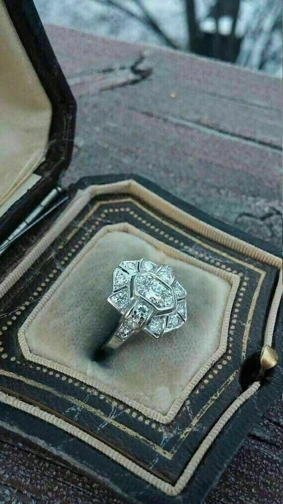 Art Deco Vintage 1.24CT Round Cut Lab Created Diamond Wedding Ring 925 Silver