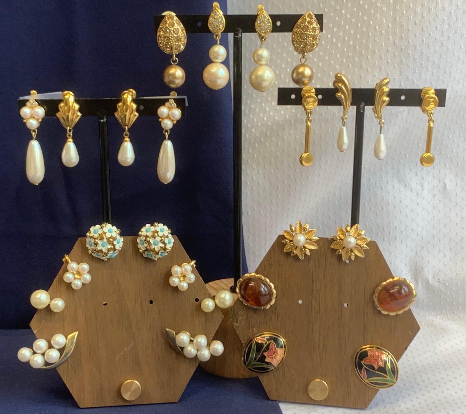 Vtg Clip-On Earring Lot Costume Jewelry Trifari Napier Avon Cloisonne Enamel