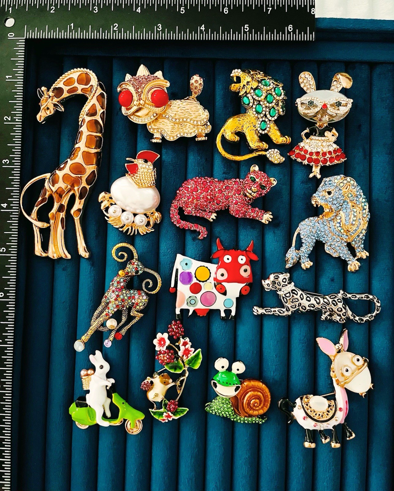 Mixed Animal Brooch Lot 14pcs Rhinestone Enamel Giraffe Lion Sheep Cow