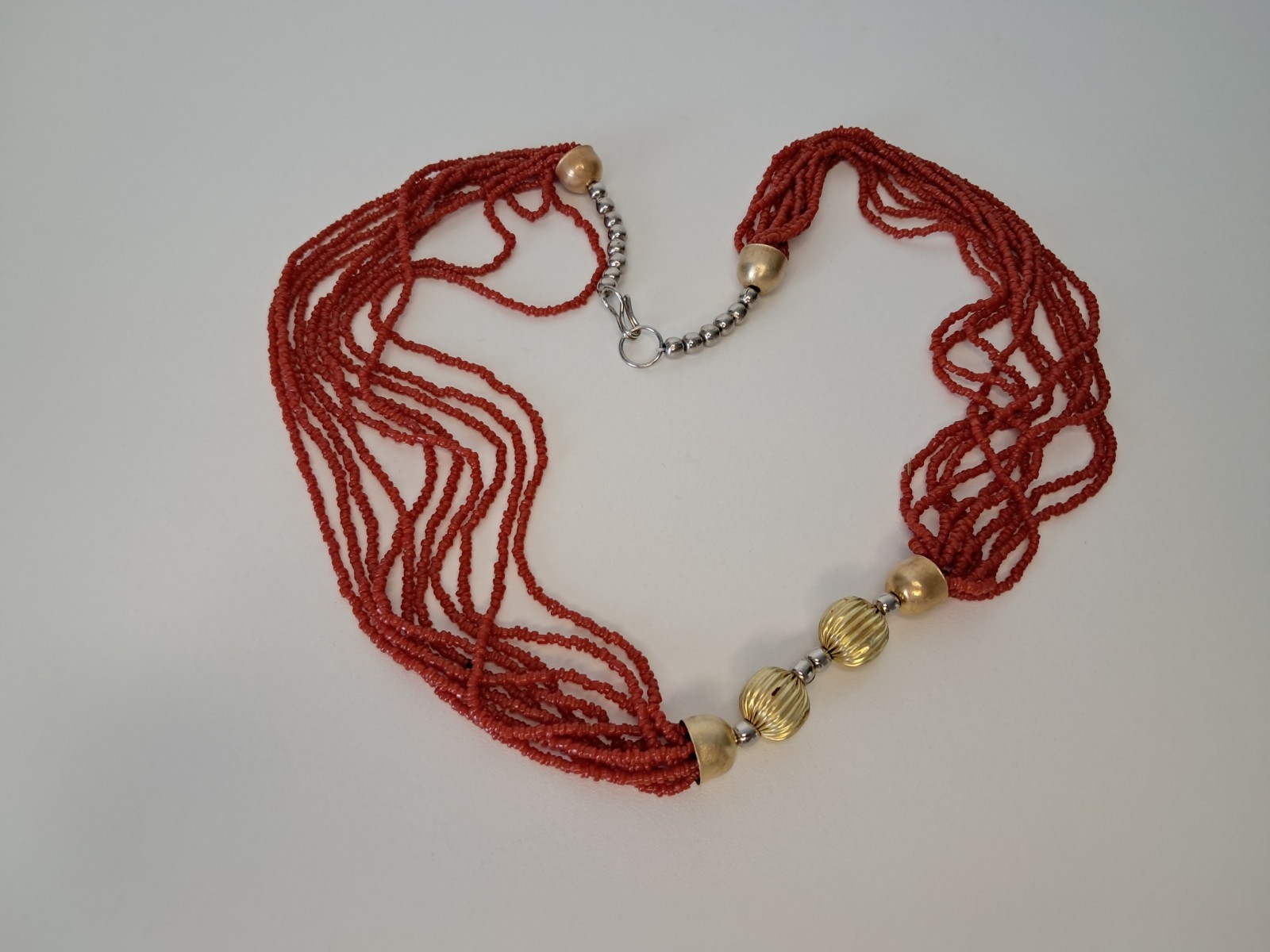 Boho Multi-Strand Red Coral Necklace Mediterranean Ethnic Style 40g