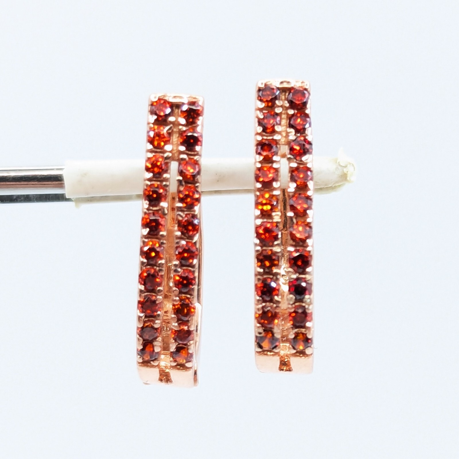 Vintage Luxury Earrings Sterling Silver 925 with Bright Red Stones -4.79g. | #16