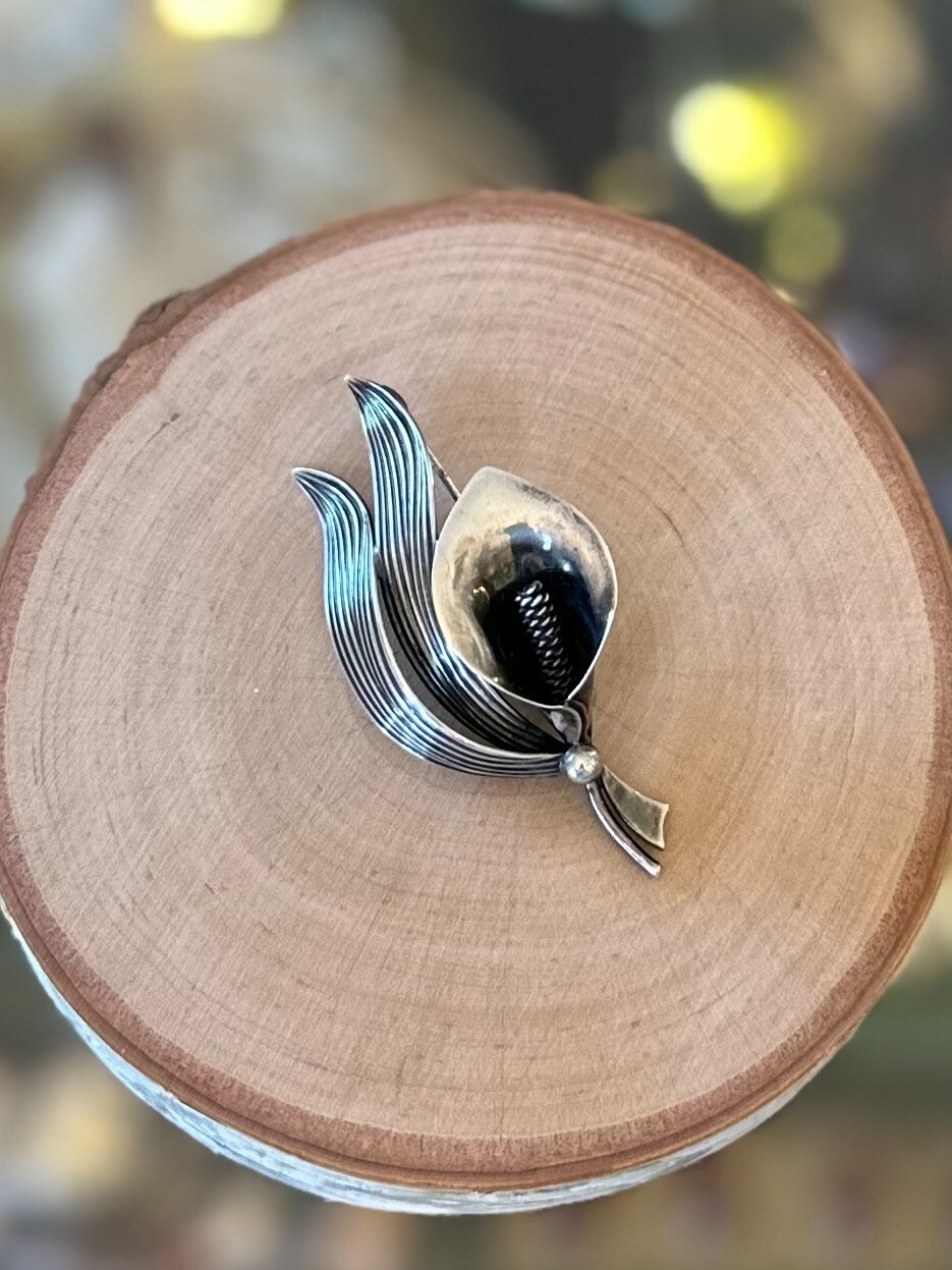 Vintage Niels Erik N.E. From Denmark Sterling Silver Calla Lily Brooch Pin