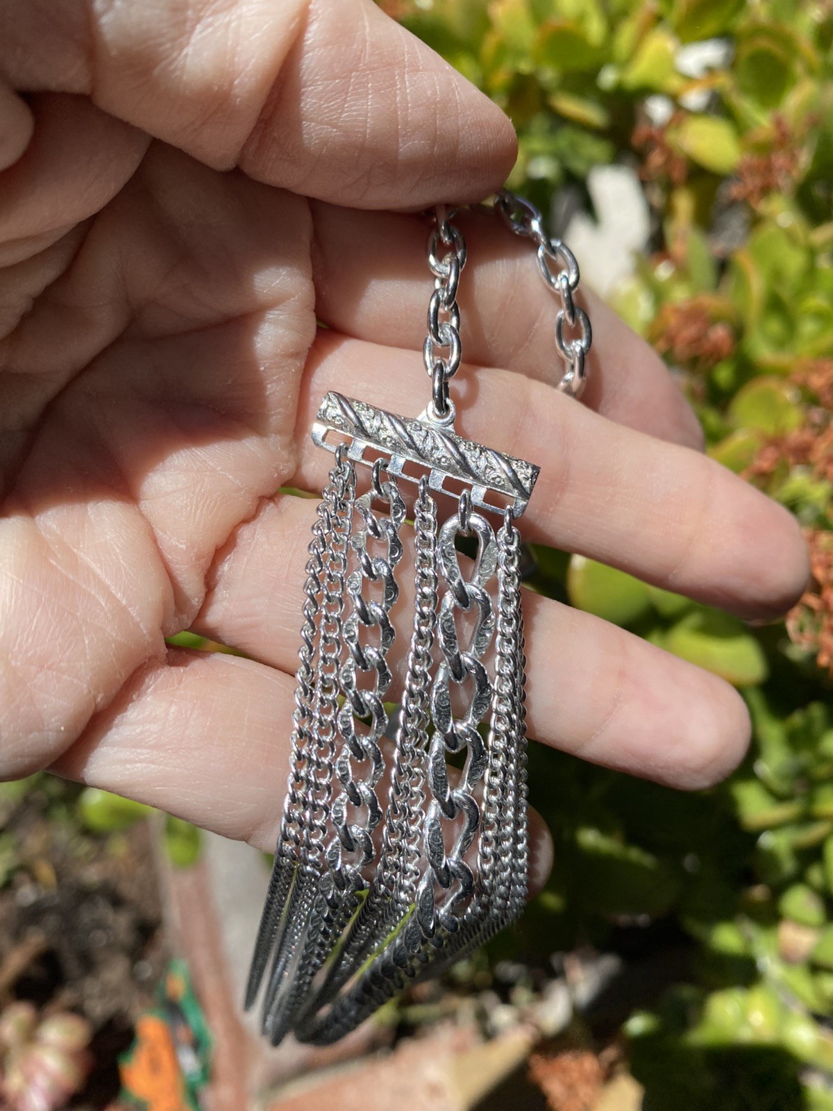 Vintage Layered Silver Tone Multi Strand Necklace Lightweight Slinky