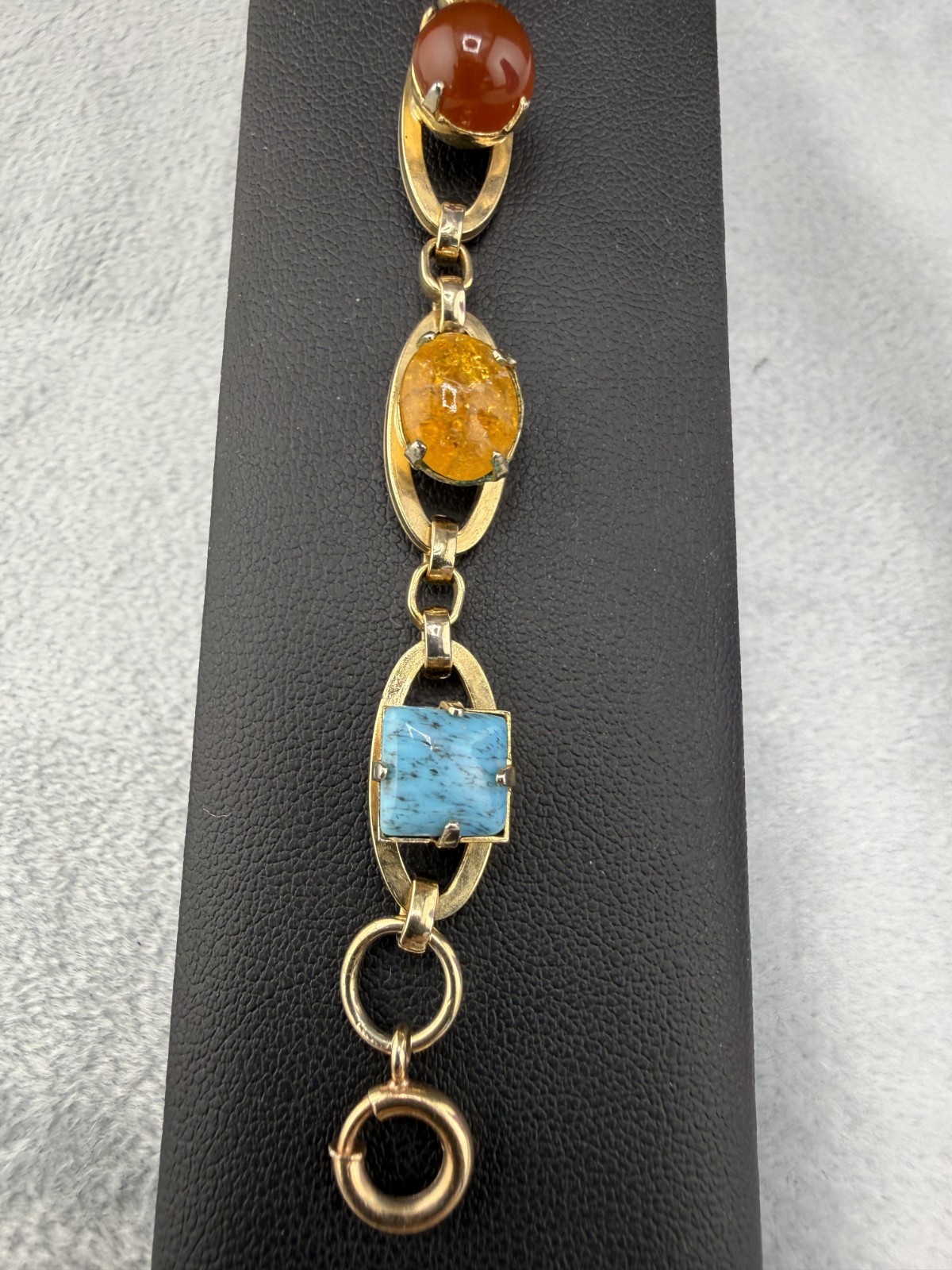 Vintage Tennis Bracelet Blue Pink Green Red Stone Gold Tone 7″