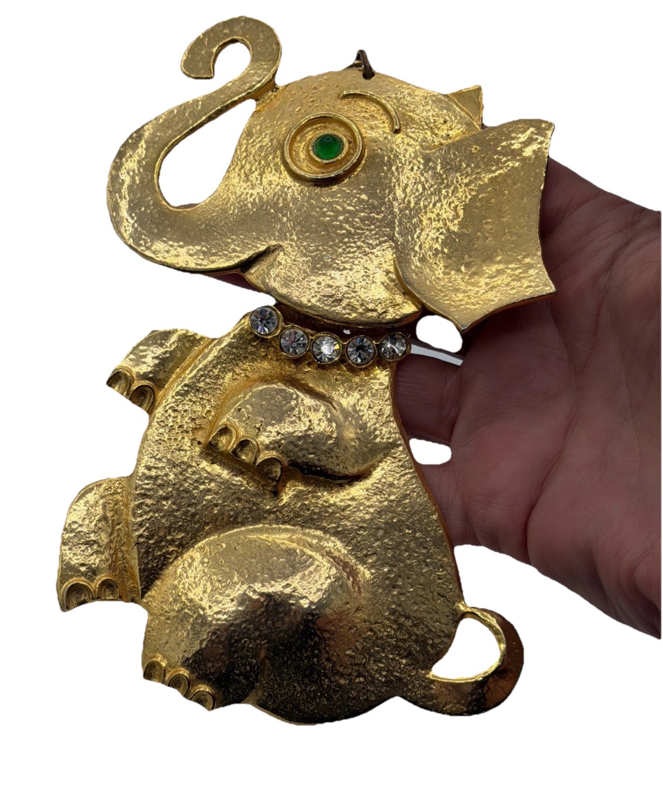 Rare Hattie Carnegie Articulated Elephant Necklace • Textured Gold Statement