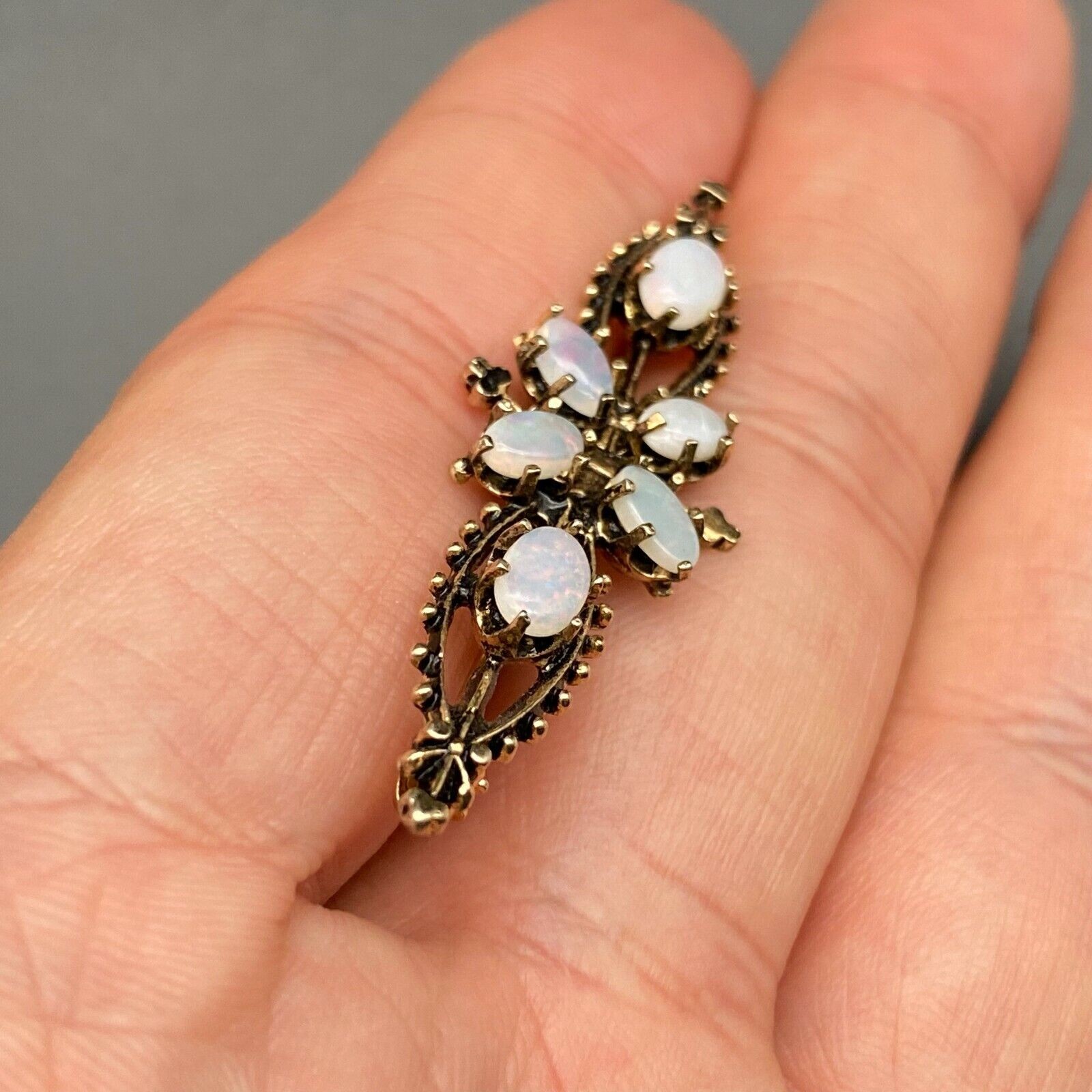Vintage Opal Gold Wash Sterling Silver Brooch Pin