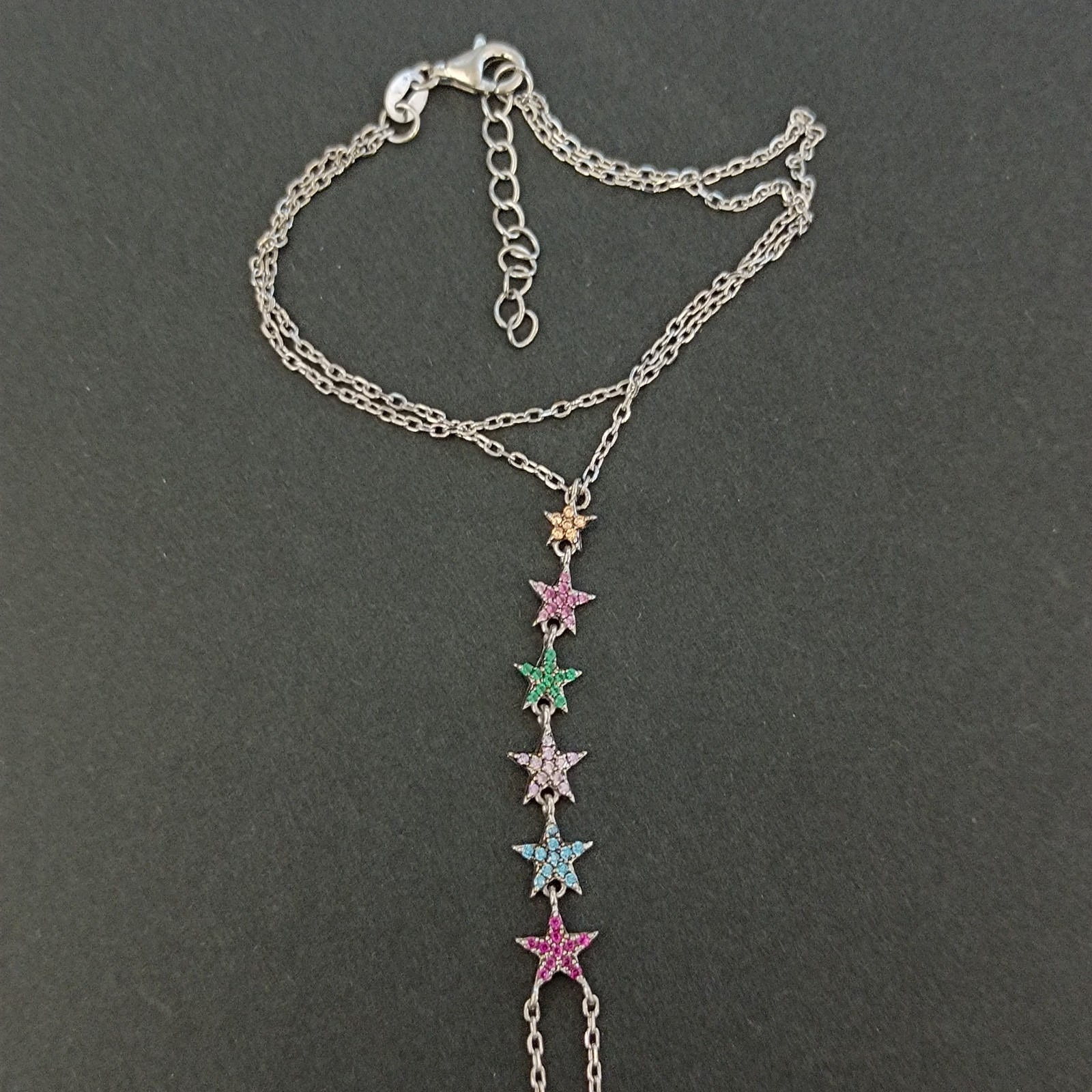 Hand Chain Bracelet Sterling Silver Slave Bracelet Ring Connected Stars Crystals