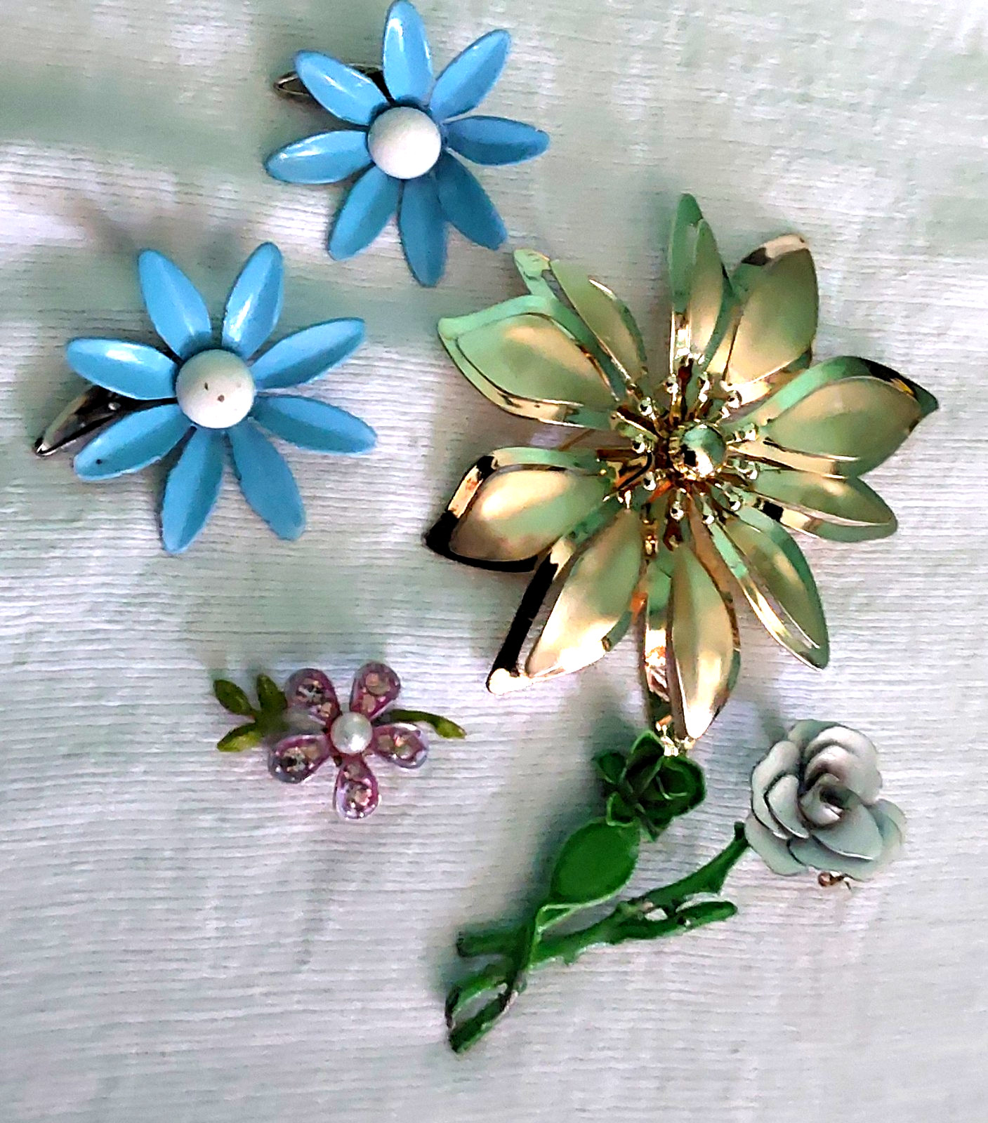 Vintage High End Flower Brooch Earring Necklace Jewelry Lot 15 pcs VGC