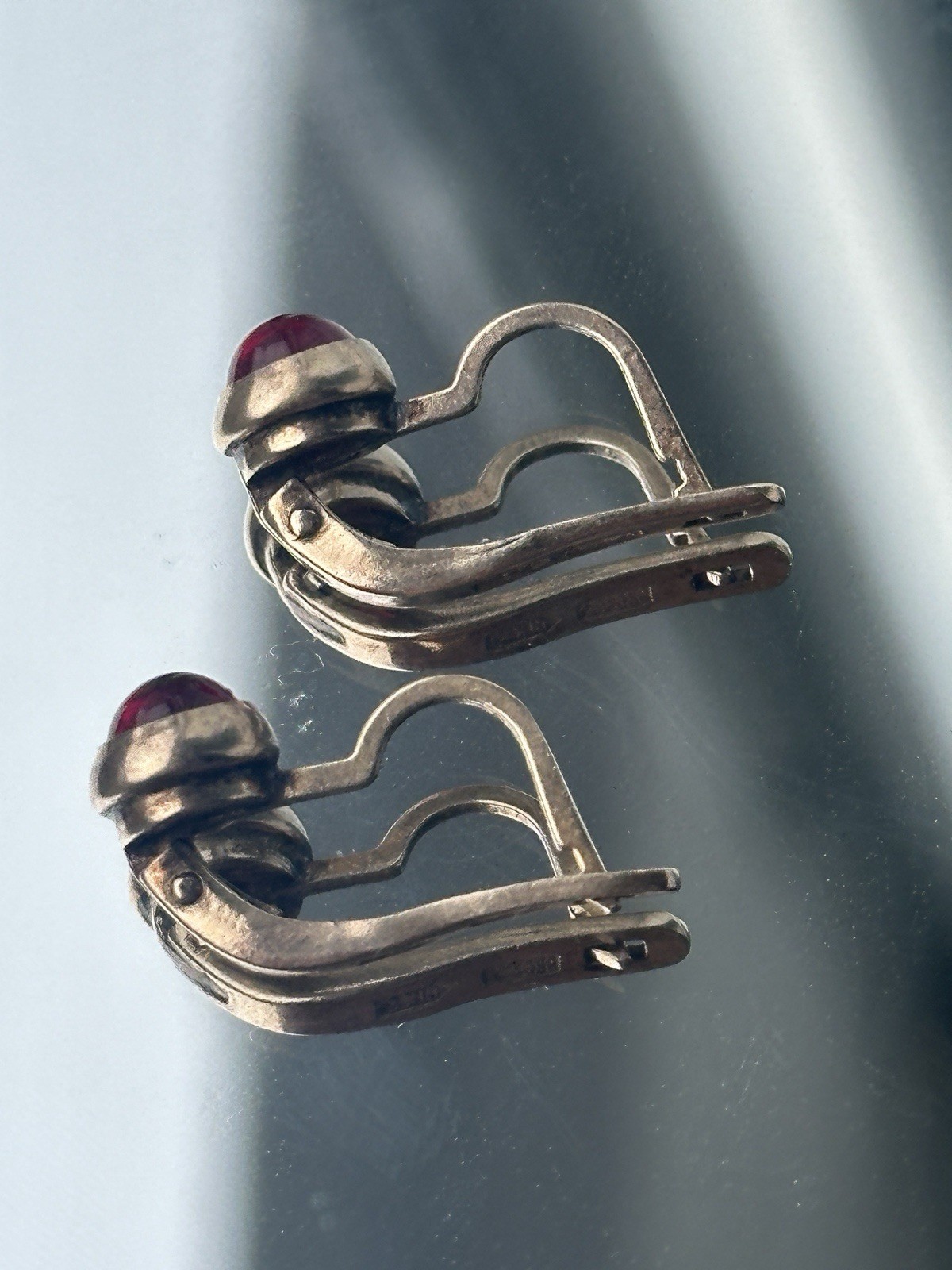 Vintage Soviet Sterling Silver 875 Rose Ruby Corundum Earrings Woman USSR