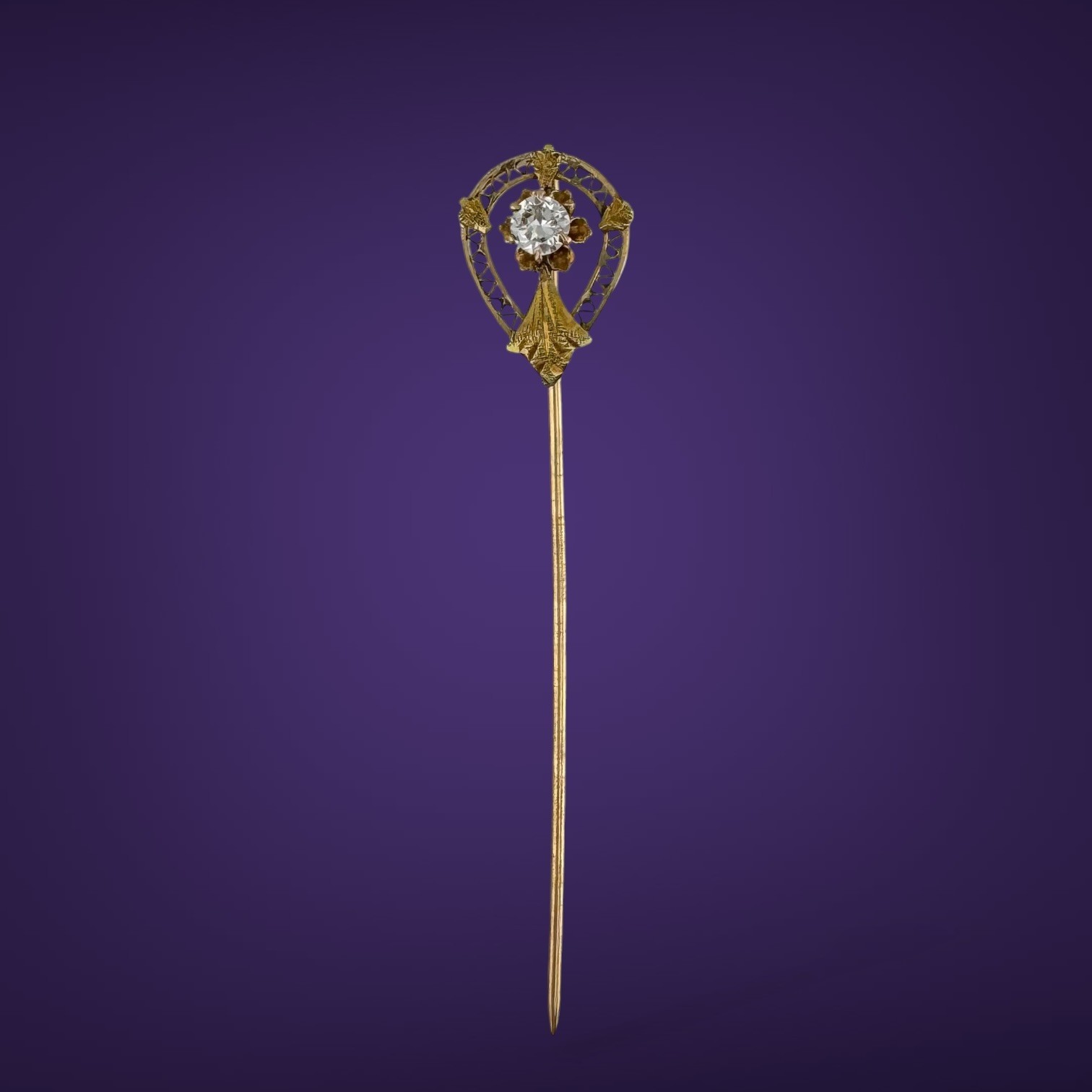 Antique 14K Gold Old European Cut Diamond Stick Pin