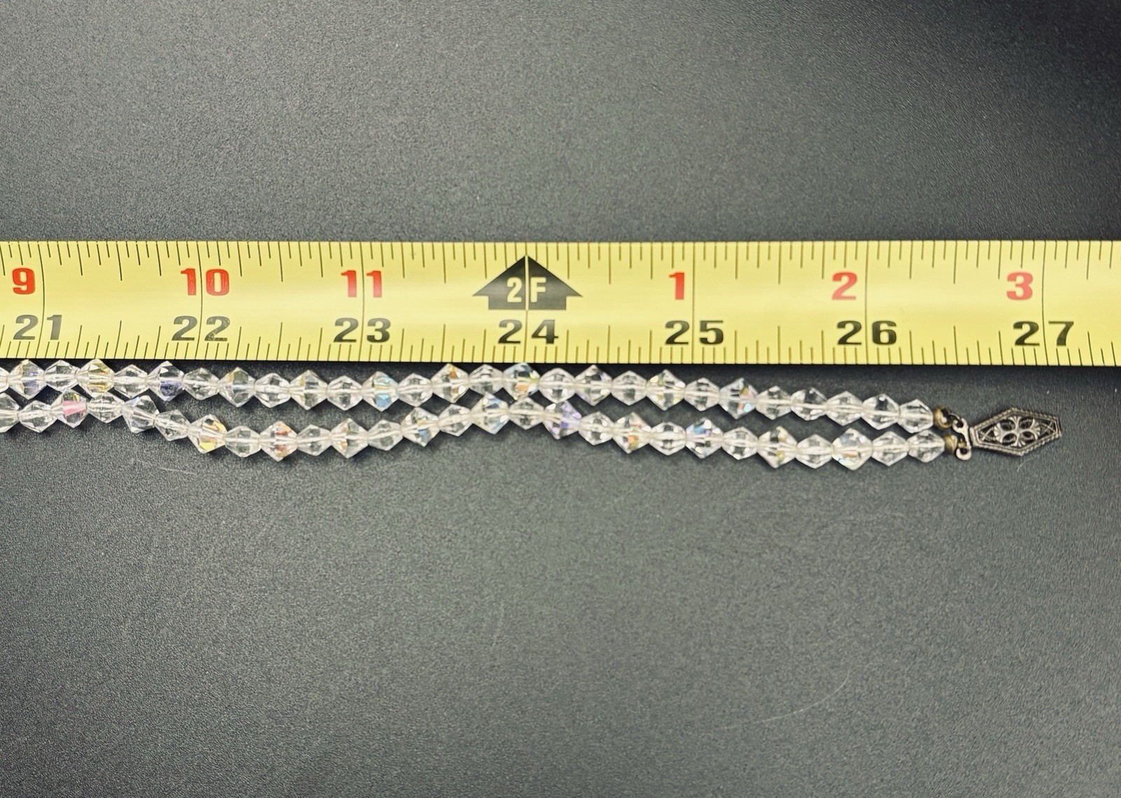 Double Strand Aurora Borealis Faceted Bicone Crystal Graduated Necklace 27” VTG