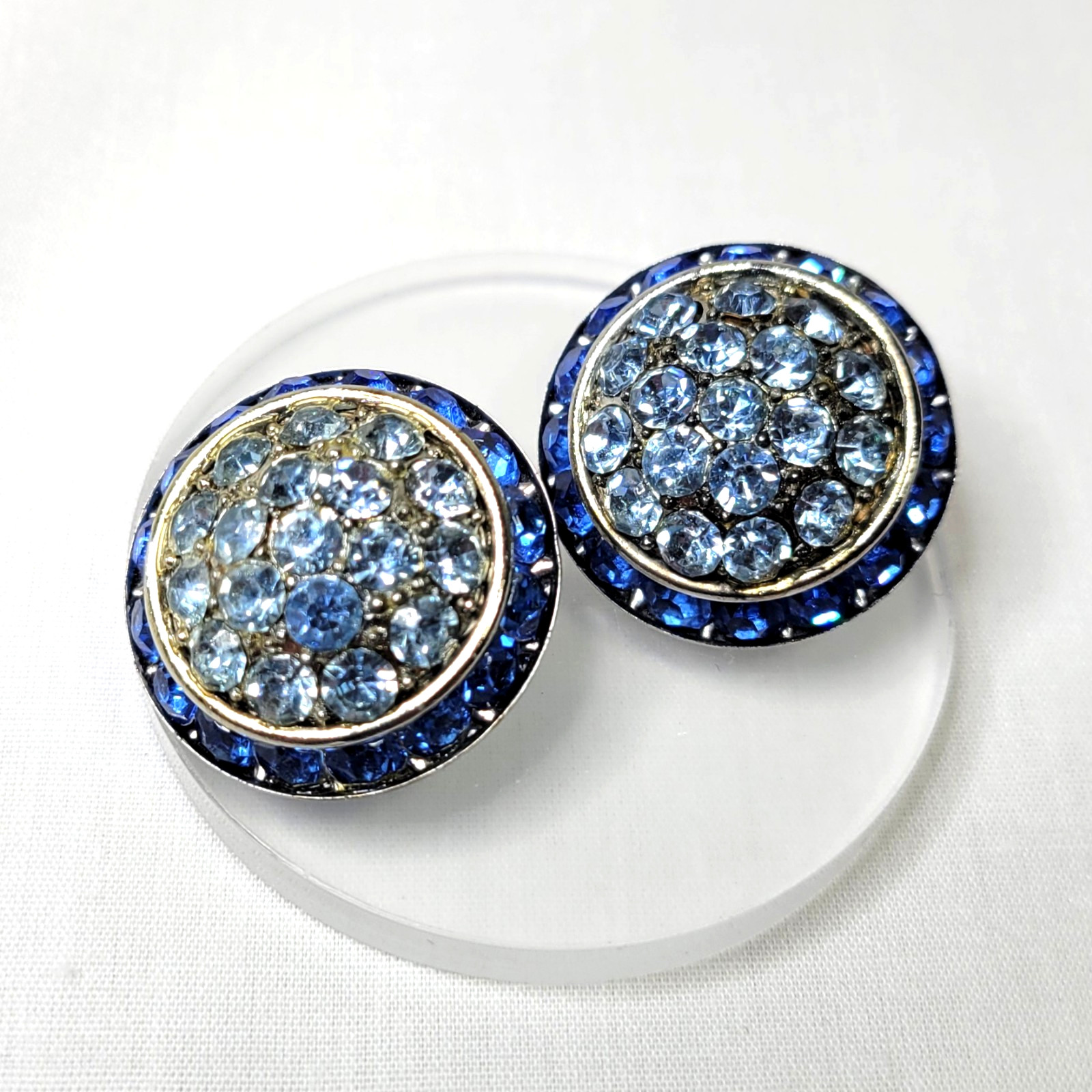 Vtg Clip On Earrings Lot 3 Pair Rhinestone Bead Blue Mid Century Heirloom Retro