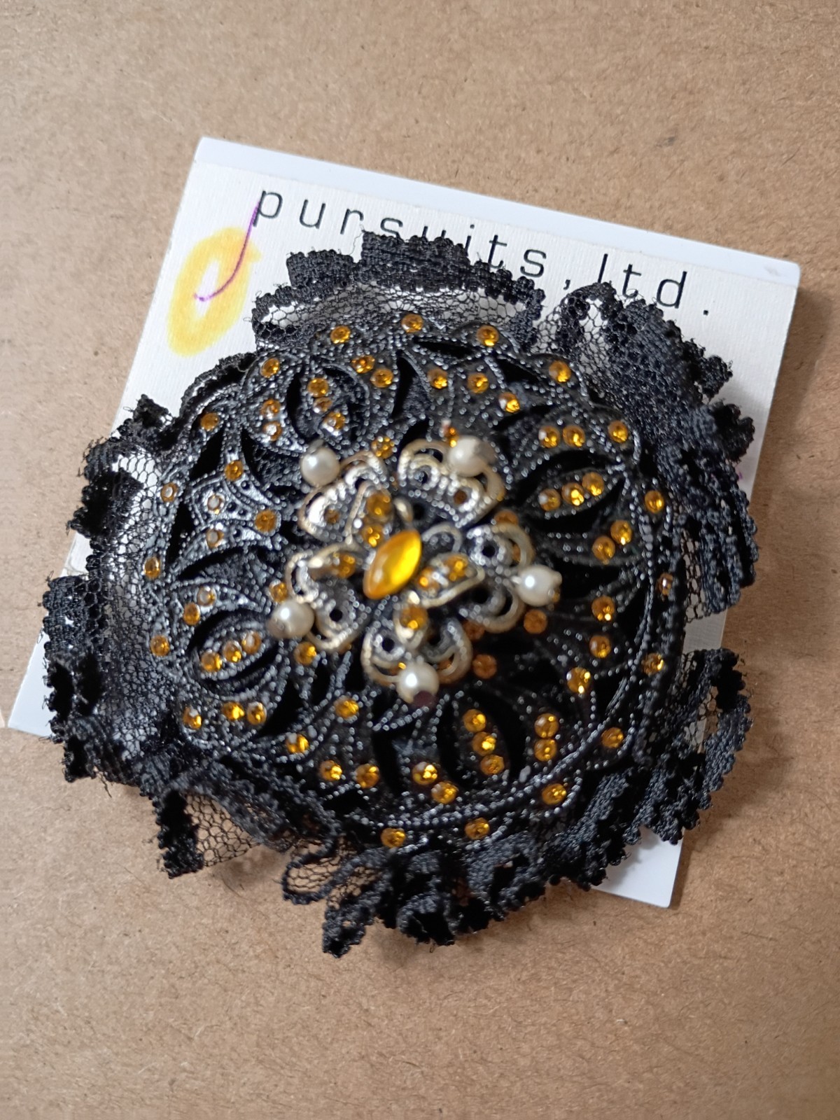 Pursuits, ltd Black Yellow Lace Beaded Butterfly Brooch Jewelry Victorian Gothic