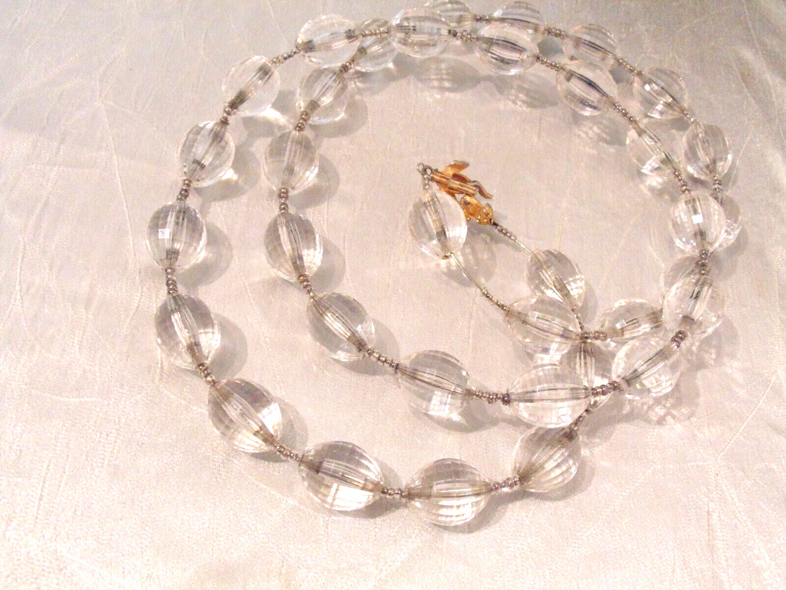 Vtg Lucite Crystal Acrylic Pools of Light Beads Necklace Unique Long Spiral Wrap