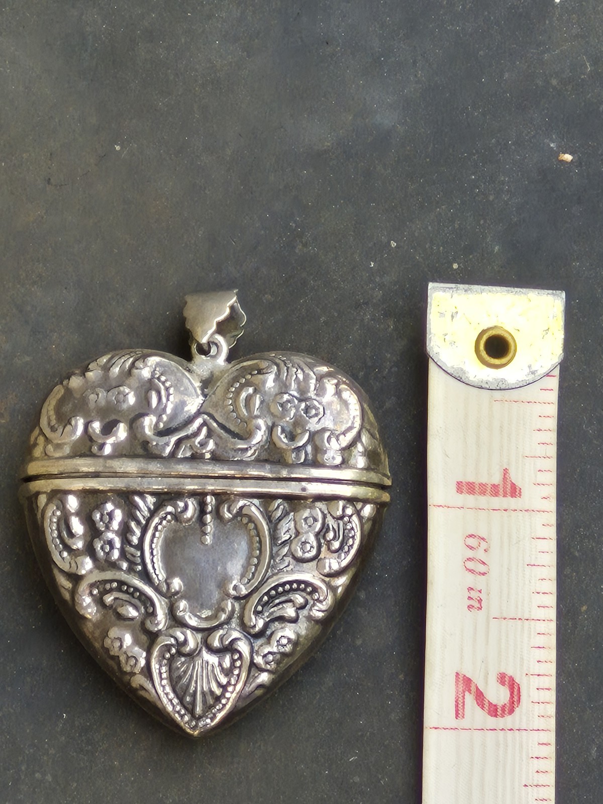 Antique Victorian Sterling Ornate Puffy Heart Pill Perfume Women’s Pendant Locke