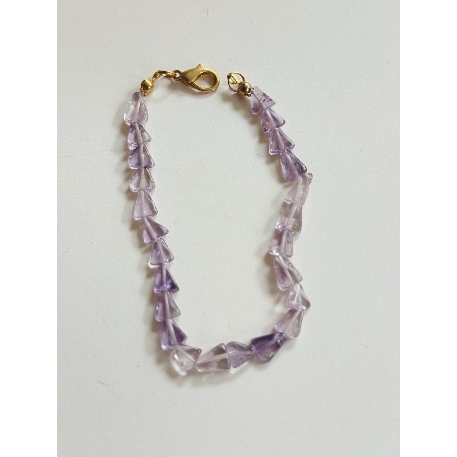 Purple Amethyst Beaded Bracelet 7.5″ Beaded VTG Triangle Beads Authentic Natural