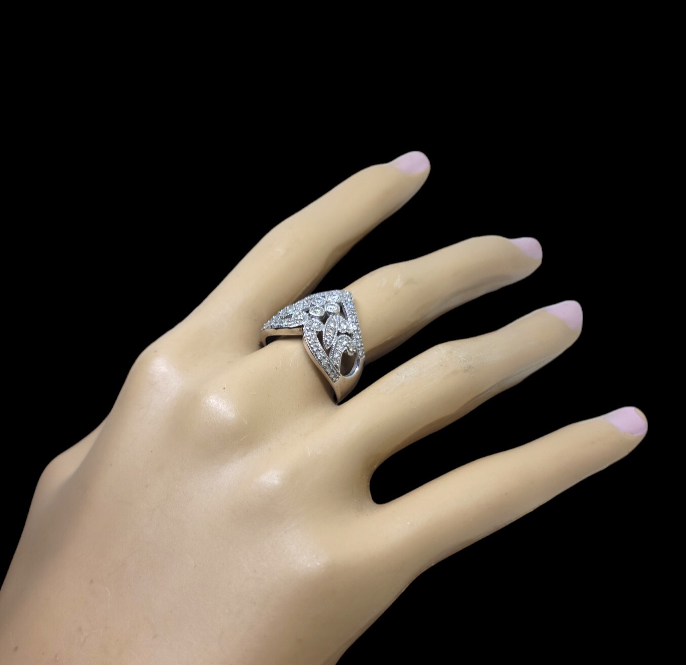 Vintage 14K White Gold 1.00 CTW Natural Diamond Filigree Band