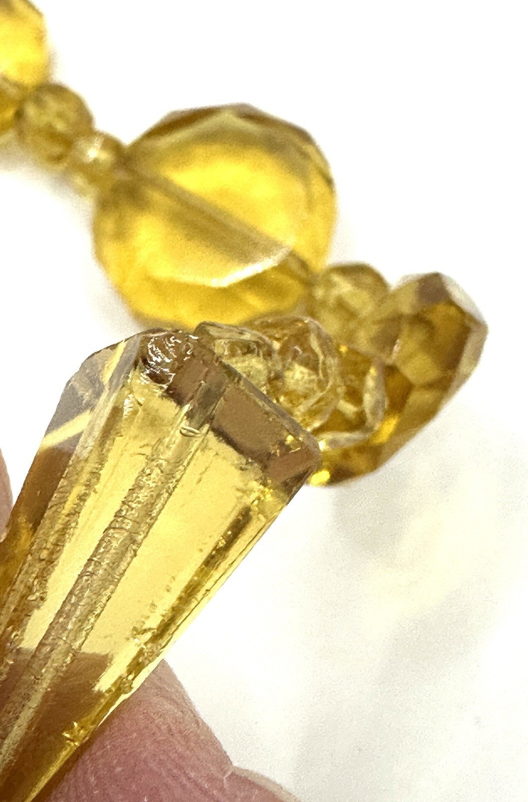 VTG Czech Unusual Faceted Yellow Glass Necklace