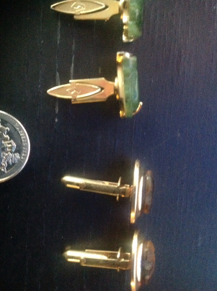 Set Of 2 Pairs Of Roman Legions Gold Cufflinks (jade And Tiger’s Eye)