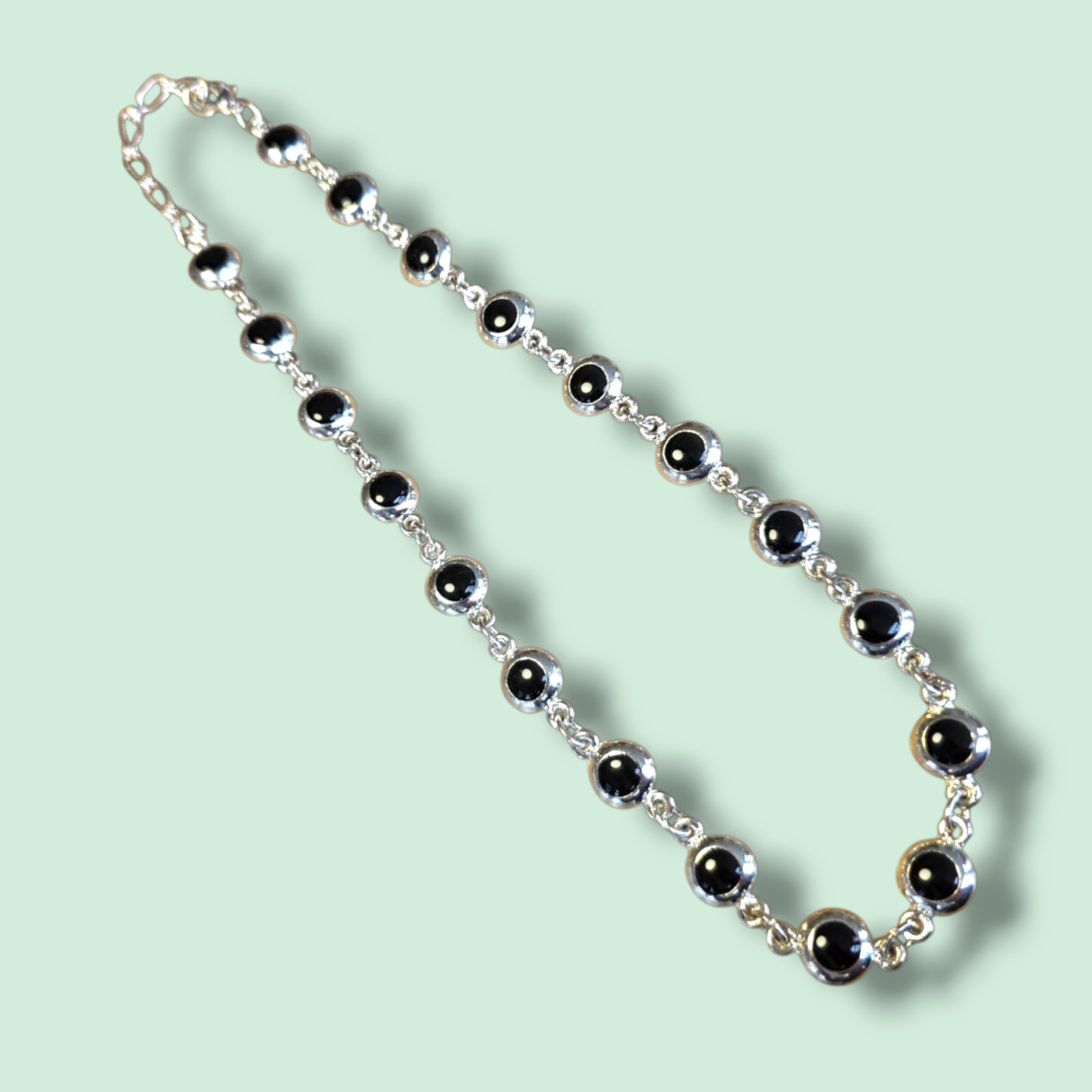 Vintage Silver & Black Adjustable Chain Necklace with Lobster Claw Clasp – UK