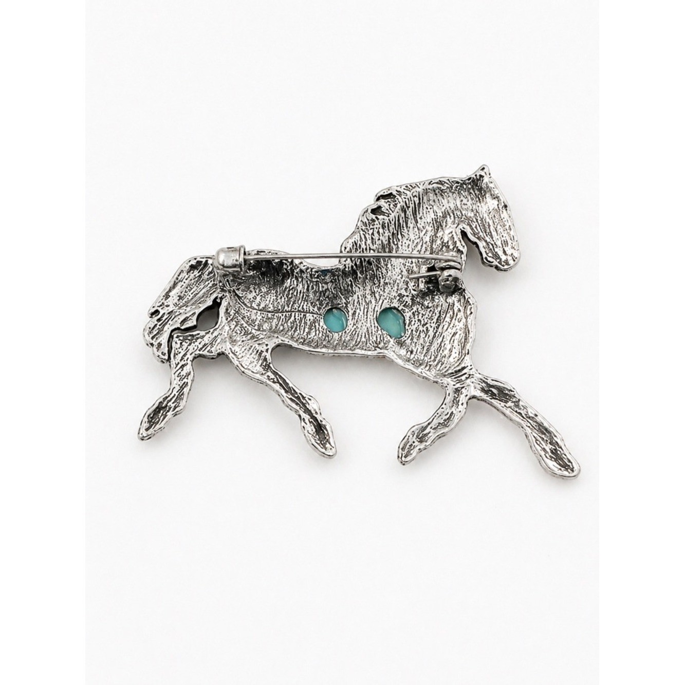 Vintage Style Silver Tone Horse Brooch Turquoise Cabochon Western Equestrian Pin