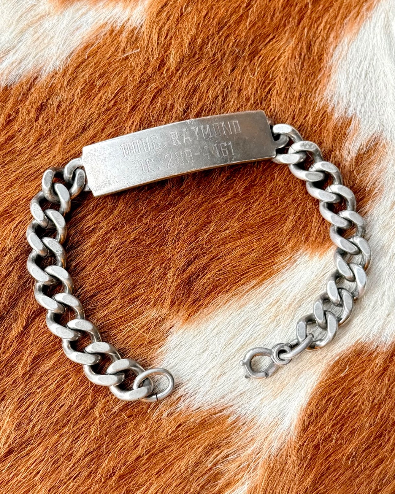 Vtg 44g 925 1950s Sterling Silver Military ID Bracelet Curb Link Chain Bracelet