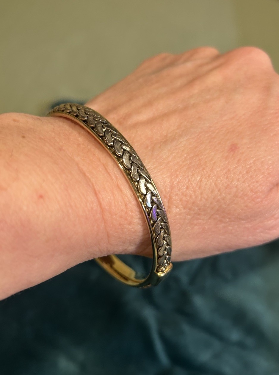…Liz Claiborne…Gold Tone, Braided Silver Tone Design Bangle Bracelet…