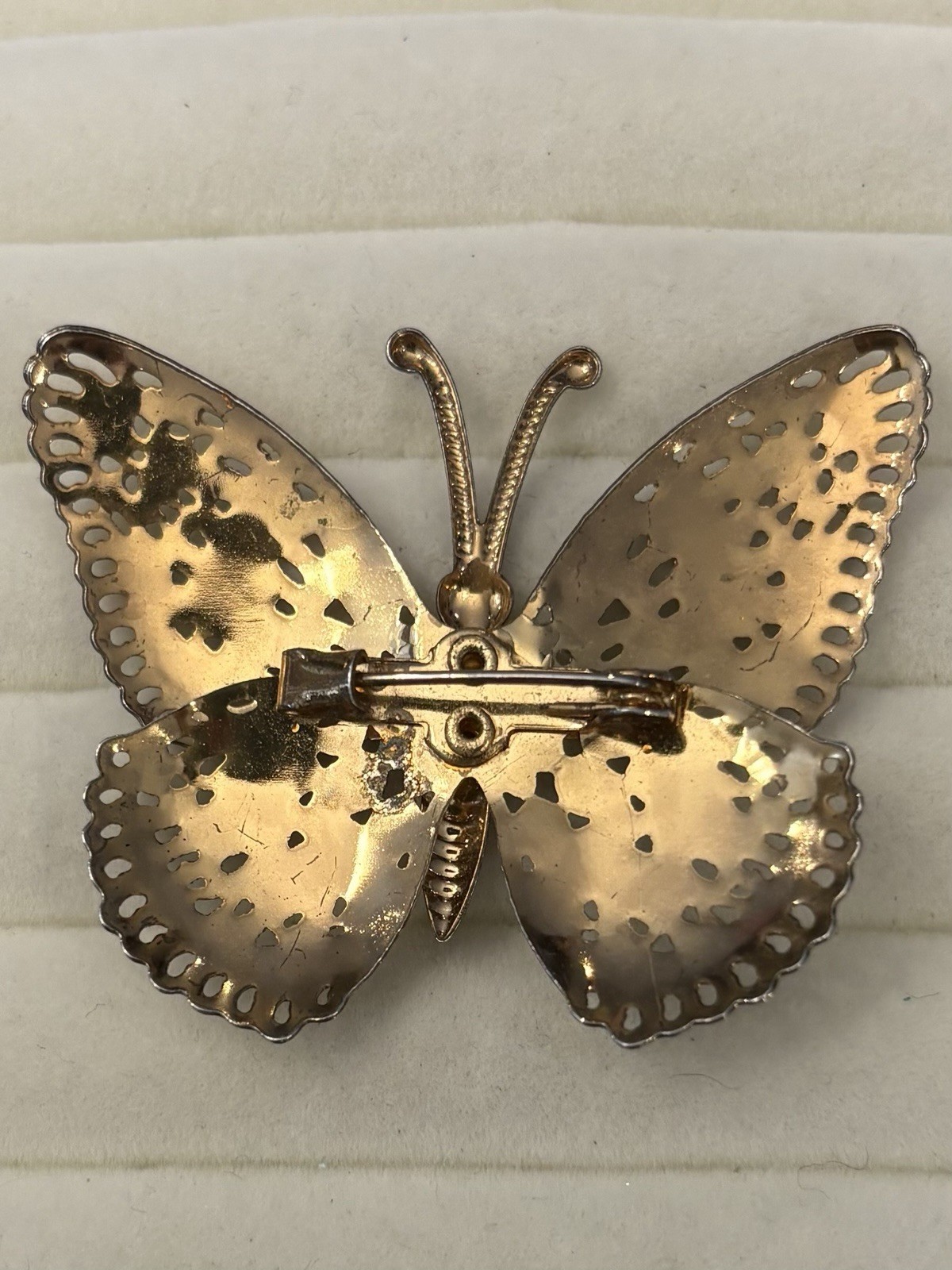 Vintage Filigree Brooch Gold Tone Pin Butterfly Cottage Garden Tea Party Boho