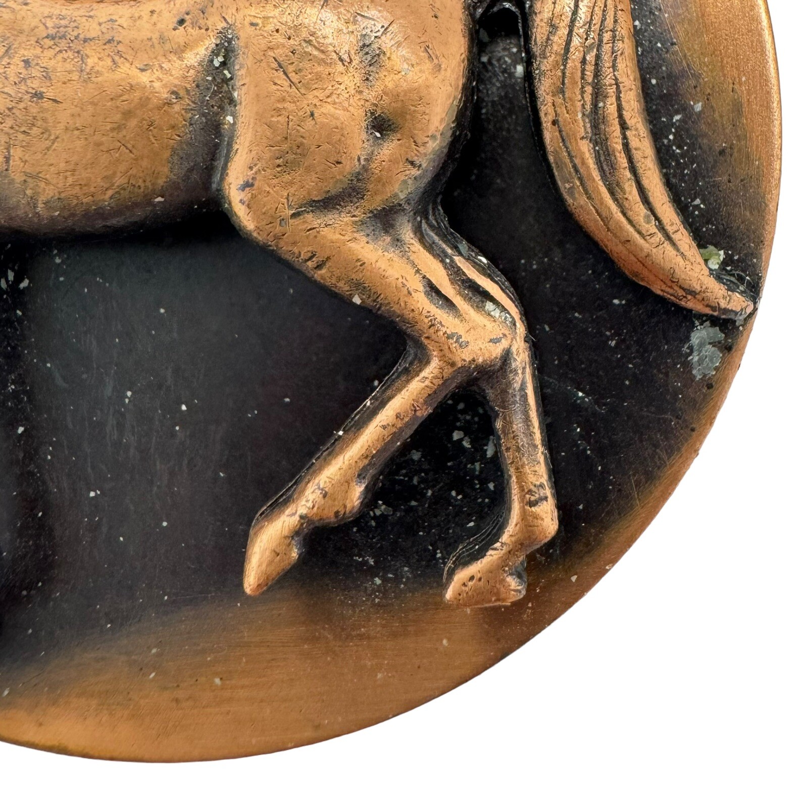 Vintage Copper Horse Equestrian Round Brooch