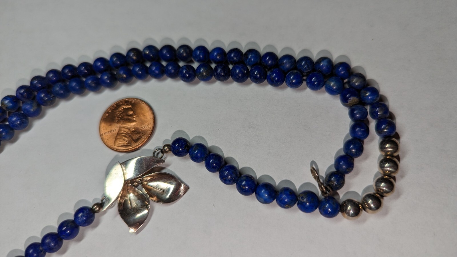 VINTAGE LAPIS LAZULI NECKLACE ABOUT 22 1/2″ LONG STERLING SILVER HALLMARKED