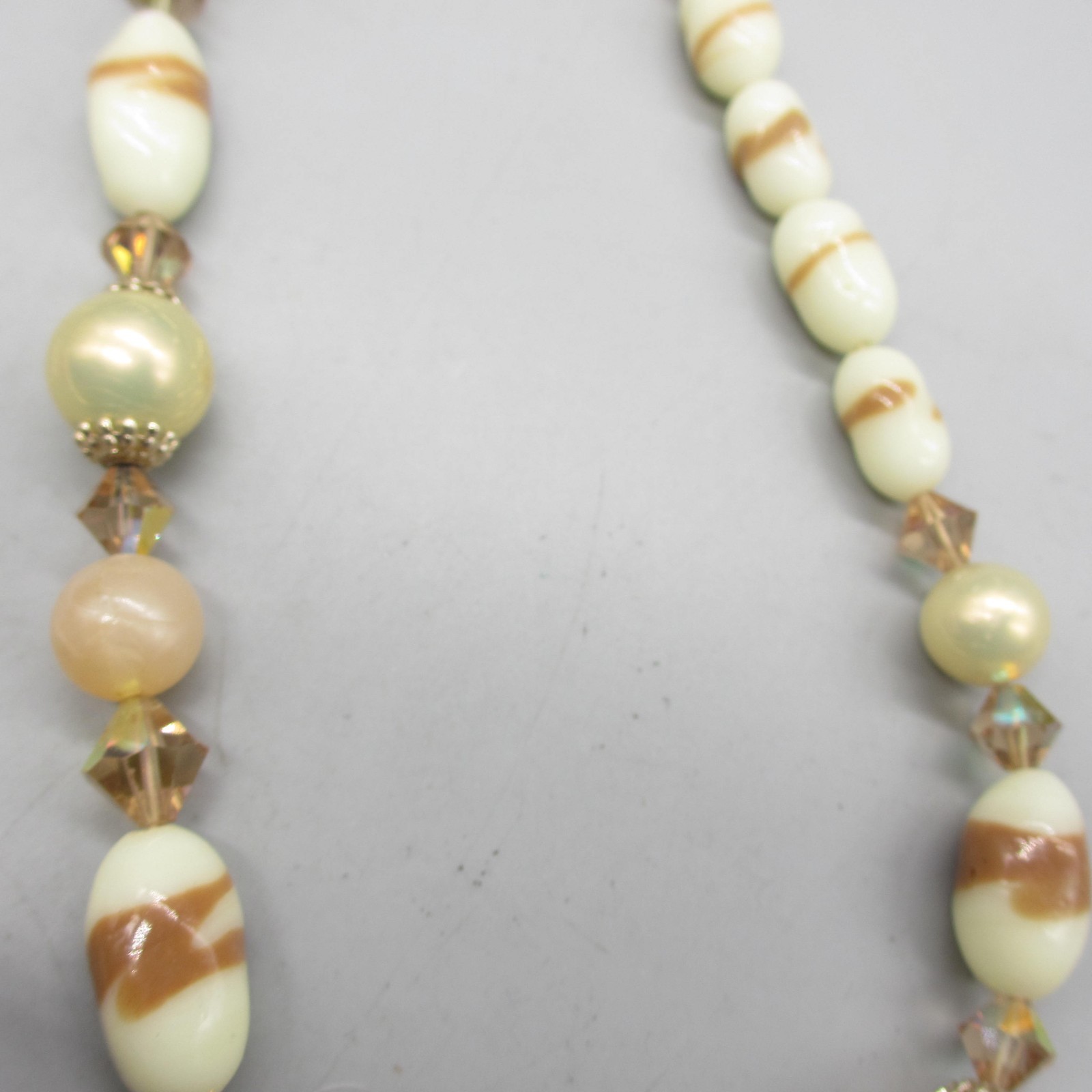 Vintage Glass Beaded Necklace Cream Peach White Brown 24 Inch