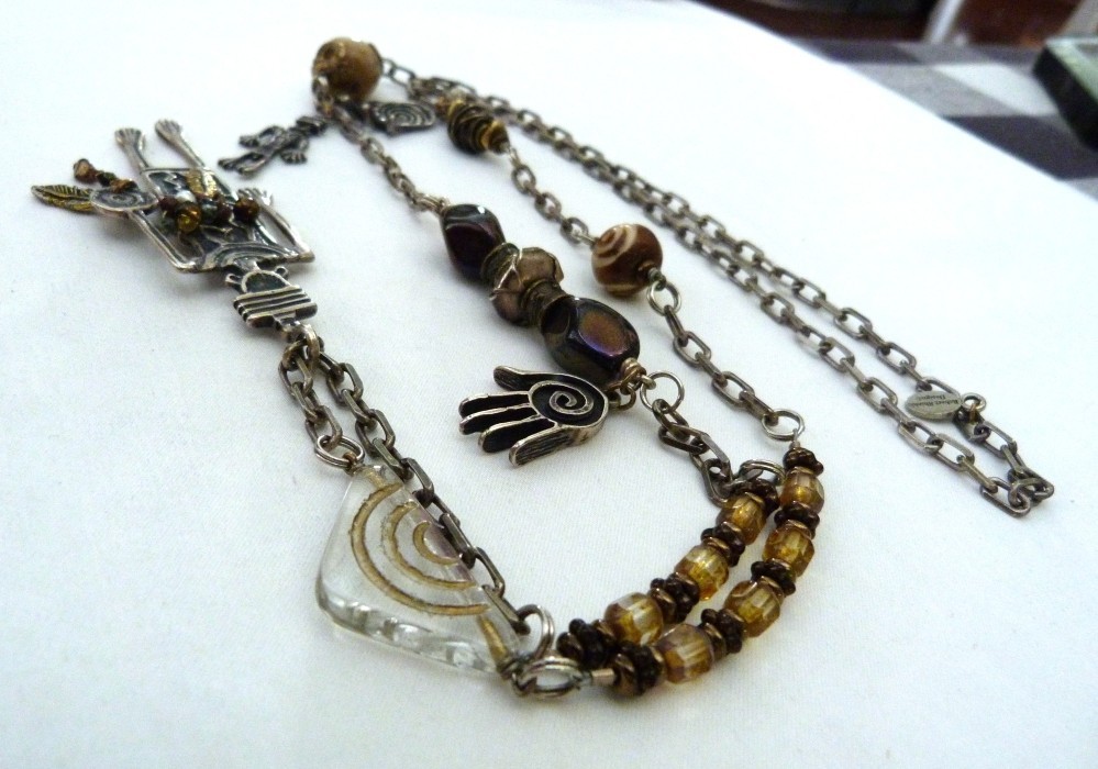 VINTAGE ROBERT SHIELDS USA STERLING SILVER SOUTHWESTERN LARGE CHARM NECKLACE 70G