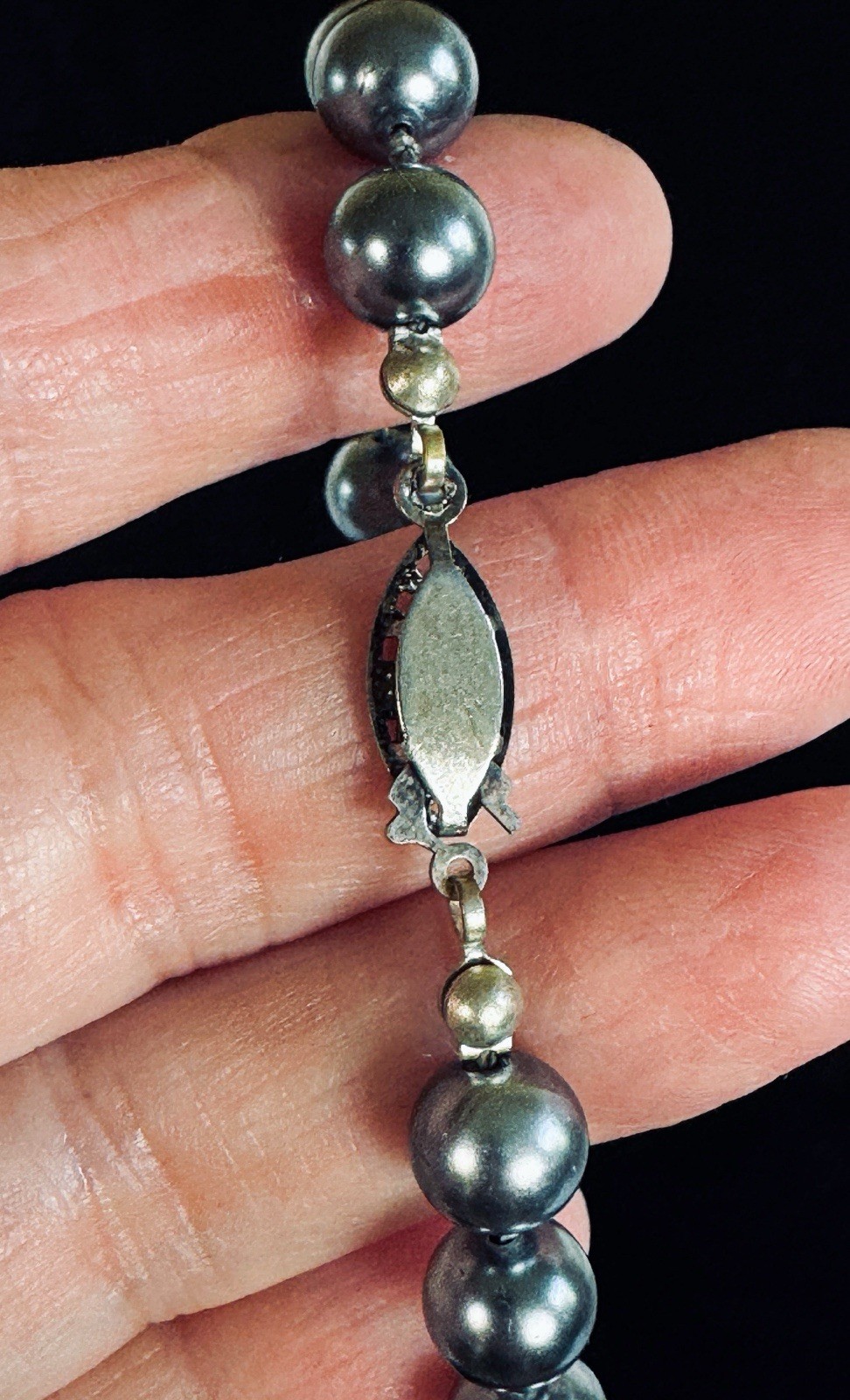 Vintage Faux Dark Gray Pearl Necklace and Matching Bracelet Glass Both EUC
