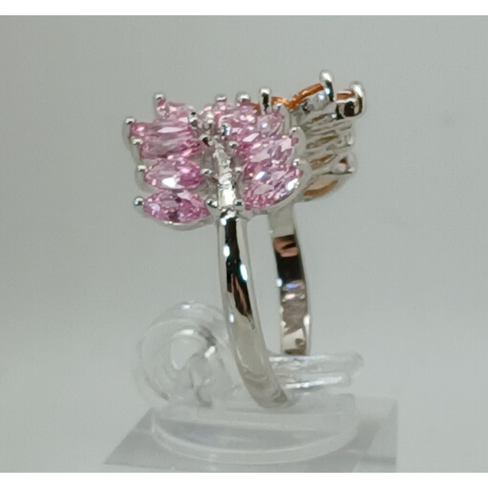 Vintage Ring Size 9.5 Silver Tone White Gold GP Pink Champagne Amber CZ Spray