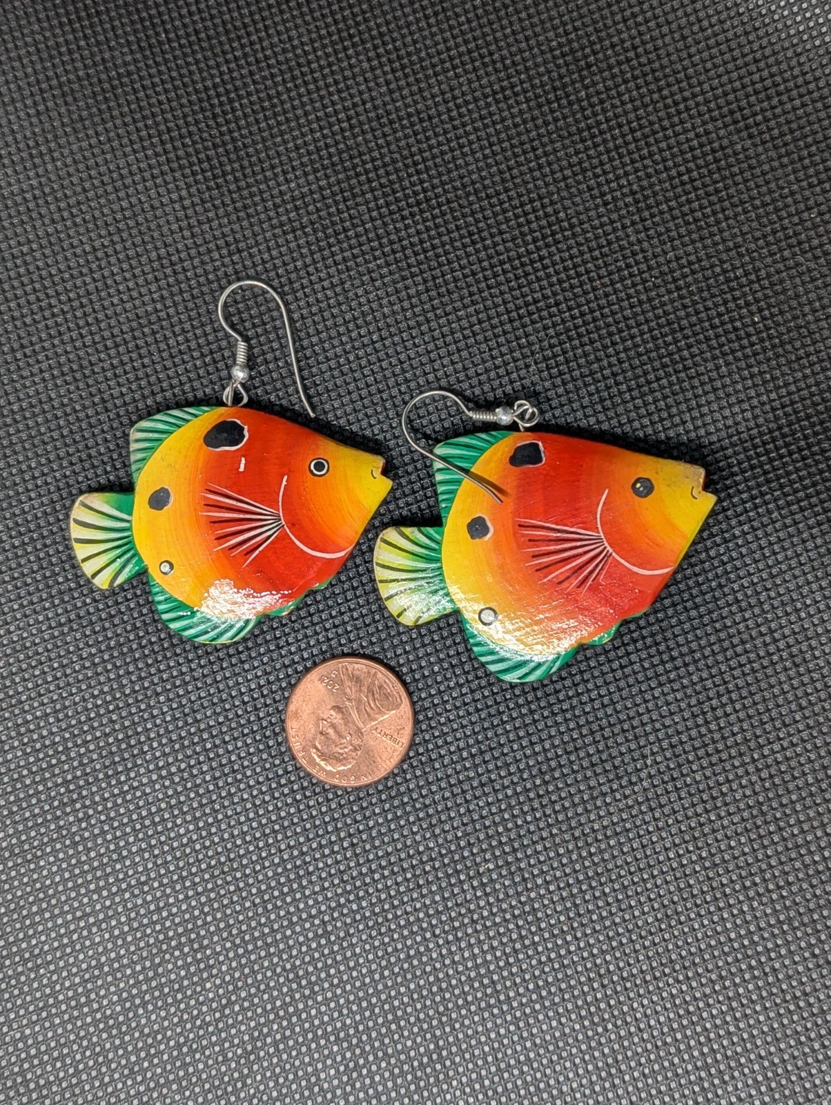 LOT 4 Pair Vintage Fish Earrings – Clip-on & Hook – Hand-Painted Wood & Ceramic