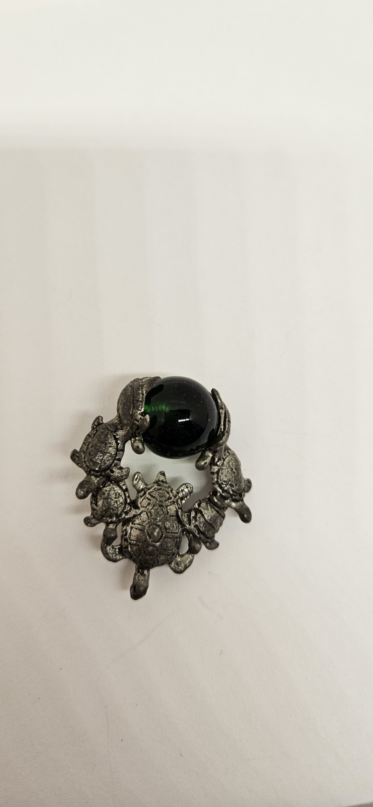 CCI Comstock Turtle Pendant Green Glass Or Crystal Stone Pewter Silver Signed