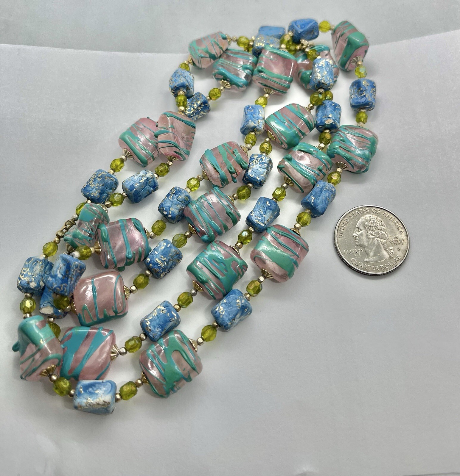 Vintage Pastel Colorful Lucite Beads in Various Shapes Strand Necklace 40”