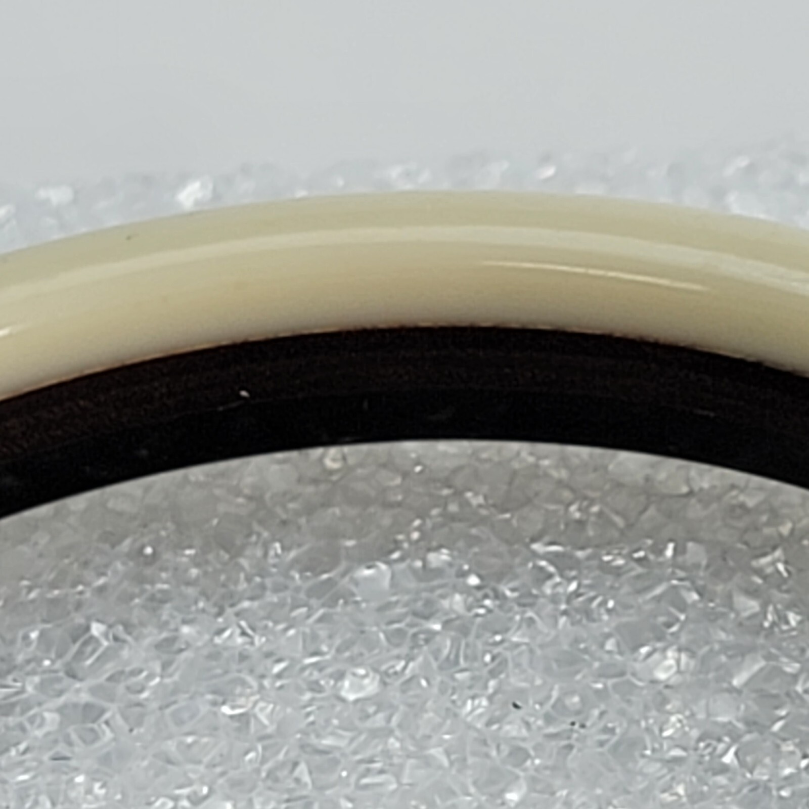 Vtg. Bangle Bracelet 8″ Three Tone Brown Wood Black and Cream Lucite Mid Century